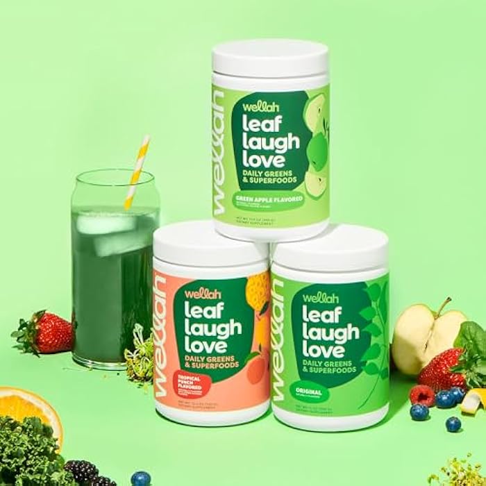Wellah Leaf, Laugh, Love Super Greens Powder (Green Apple) 30 Servings - Superfood Supplement Drink Mix - Image 5
