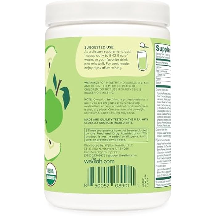 Wellah Leaf, Laugh, Love Super Greens Powder (Green Apple) 30 Servings - Superfood Supplement Drink Mix - Image 3