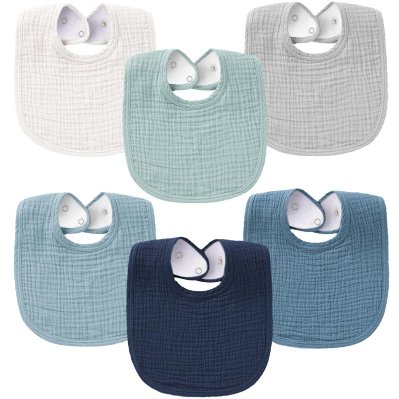 Konssy 6-Pack Muslin Baby Bibs for Boys & Girls, Soft Cotton Absorbent Bandana Drool Bibs for Drooling & Teething - Image 1