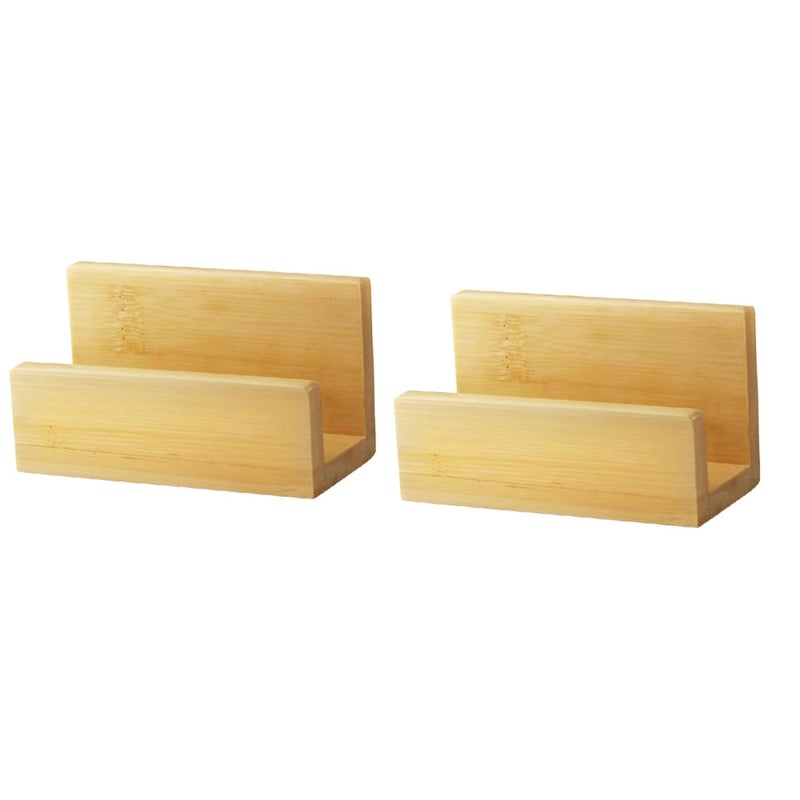2 Piece Wooden Business Card Holder Set Desktop Organizer Office Supplies - Image 2