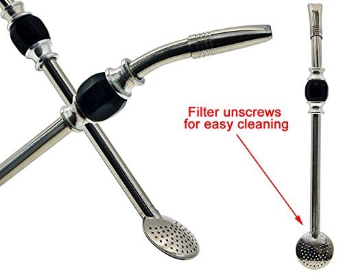 RECHERE Stainless Steel Yerba Mate Tea Bombilla Gourd Drinking Straw Filter Silver (Black) - Image 4
