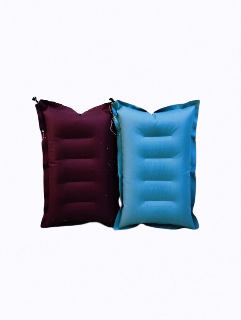 Pack of 2 Double Color Sleeping Tourist Pillow Soft Fabric Air Pillow Travelling Pillow Multi Color - Image 1