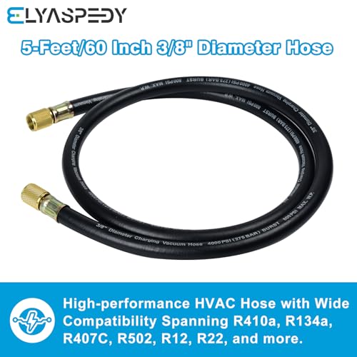 Elyaspedy 2025 Upgrade HV1 – 3/8″ Vacuum Hose,5 Ft,Fittings: 3/8″x 3/8″,Working Pressure: 800 (Psi),Burst Pressure: 4000 (Psi),Compatible with Most Refrigeration and Air Conditioning Equipment,Black - Image 2