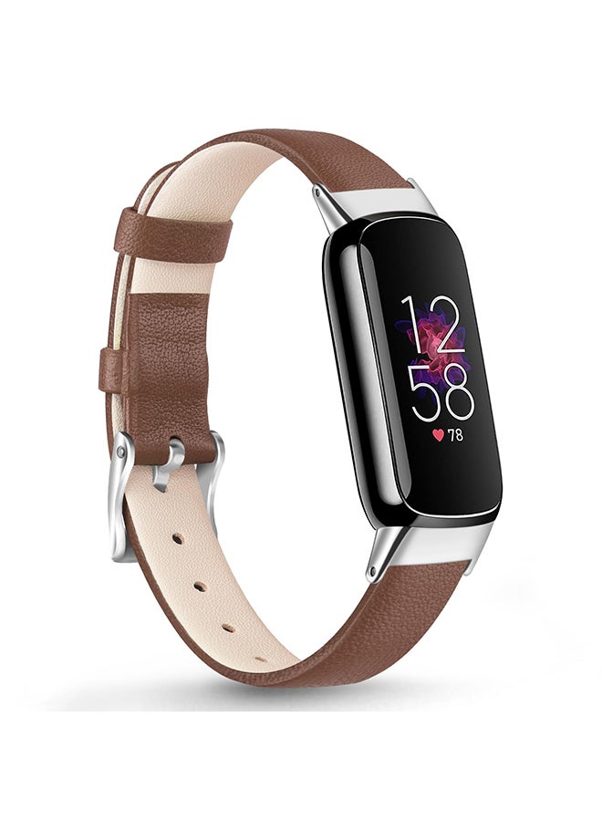 O Ozone Leather Strap For Fitbit Luxe Strap for Women Men, Soft Breathable Leather Sport Wristband Metal Classic Buckle Replacement Strap  - Dark Brown - Image 1