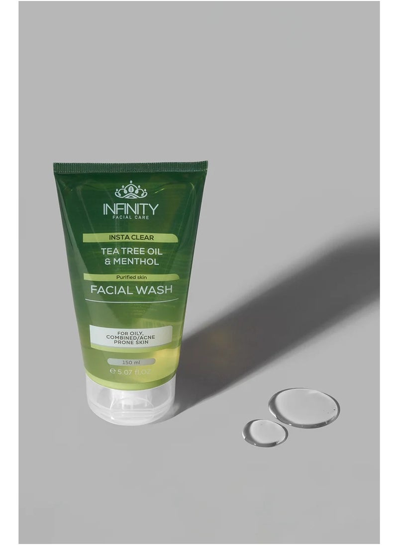 Infinity Facial Care Insta Clear Facial Wash Tea Tree Oil & Menthol 2PC 150+50Ml  - Image 2