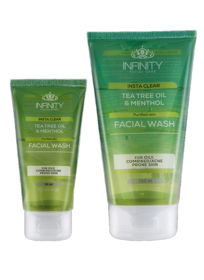 Infinity Facial Care Insta Clear Facial Wash Tea Tree Oil & Menthol 2PC 150+50Ml  - Image 1