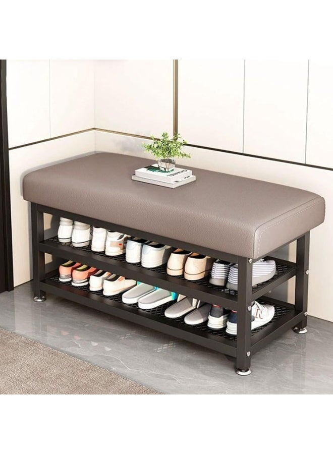 LINGWEI 2-Tier Shoe Rack Bench 80x31x49cm Heavy Duty Metal Shoe Organizer with Padded Seat Entryway Shoe Cabinet - Image 1