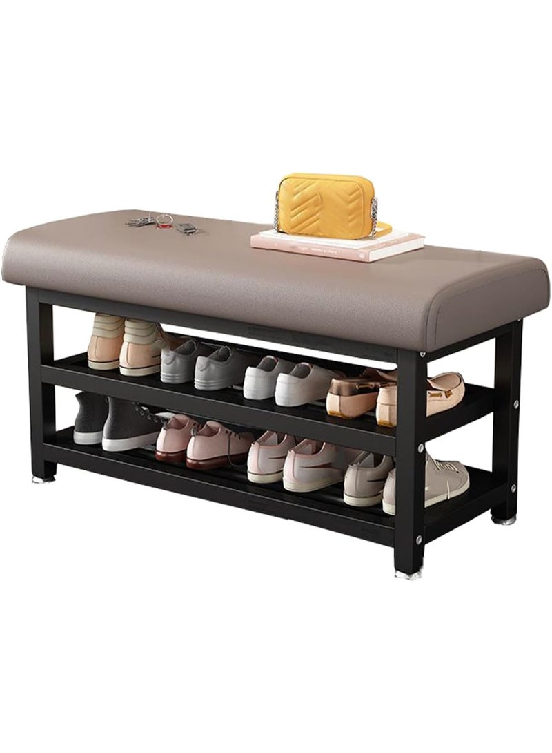 LINGWEI 2-Tier Shoe Rack Bench 80x31x49cm Heavy Duty Metal Shoe Organizer with Padded Seat Entryway Shoe Cabinet - Image 2