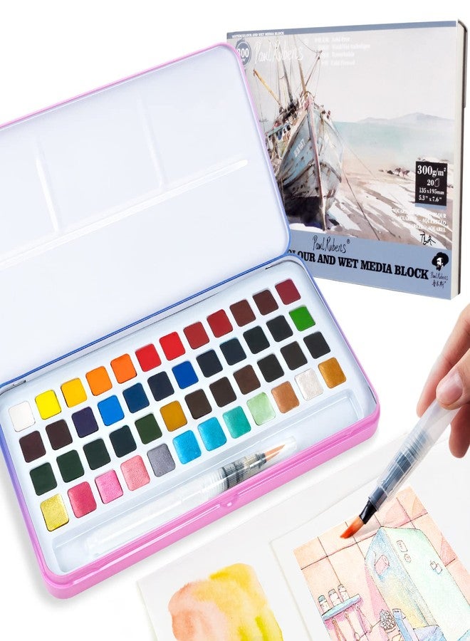 PAUL RUBENS Meiliang 48 Colors Watercolor Paint Set with 36 Vibrant Colors 12 Glitter Colors and Watercolor Block, High Transparency Not Chalky, Easy to Rewet and Mix Suitable for Beginners and Professionals - Image 1