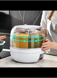 MYK Cereal Box, 8.2 Quart Rotatable Rice Box, 6 Compartment Dry Grain Box with Measuring Cup, Kitchen Small Grains, Beans  - Image 4