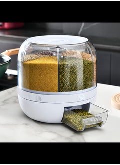 MYK Cereal Box, 8.2 Quart Rotatable Rice Box, 6 Compartment Dry Grain Box with Measuring Cup, Kitchen Small Grains, Beans  - Image 1