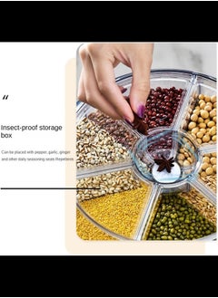 MYK Cereal Box, 8.2 Quart Rotatable Rice Box, 6 Compartment Dry Grain Box with Measuring Cup, Kitchen Small Grains, Beans  - Image 3