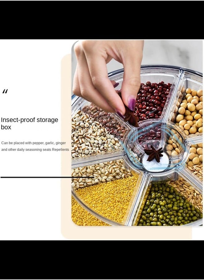 MYK Cereal Box, 8.2 Quart Rotatable Rice Box, 6 Compartment Dry Grain Box with Measuring Cup, Kitchen Small Grains, Beans  - Image 3