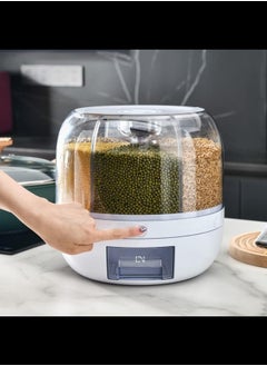 MYK Cereal Box, 8.2 Quart Rotatable Rice Box, 6 Compartment Dry Grain Box with Measuring Cup, Kitchen Small Grains, Beans  - Image 5