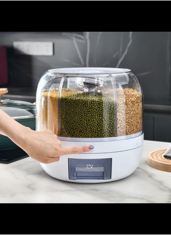 MYK Cereal Box, 8.2 Quart Rotatable Rice Box, 6 Compartment Dry Grain Box with Measuring Cup, Kitchen Small Grains, Beans  - Image 5