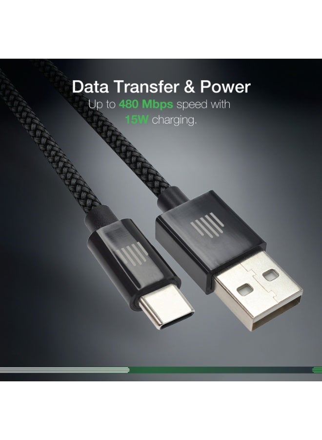 DVICED USB-A to USB-C  Charging & Data transfer 1.25m nylon cable  - Black - Image 5