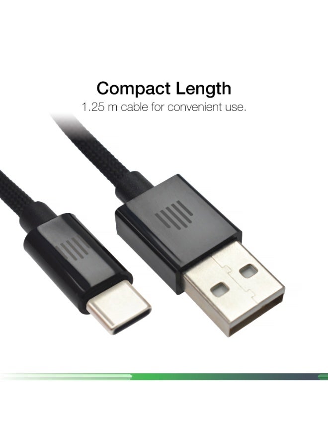 DVICED USB-A to USB-C  Charging & Data transfer 1.25m nylon cable  - Black - Image 3