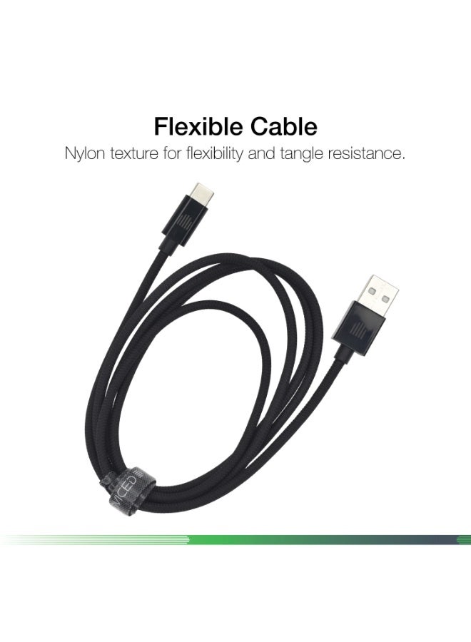 DVICED USB-A to USB-C  Charging & Data transfer 1.25m nylon cable  - Black - Image 4