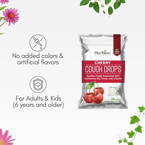 HERBION Naturals Cough Drops with Natural Cherry Flavor, Dietary Supplement, Soothes Cough, for Adults and Children Over 6 Years, 25 Drops, No Artificial Flavor, Pack of 1 - Image 4