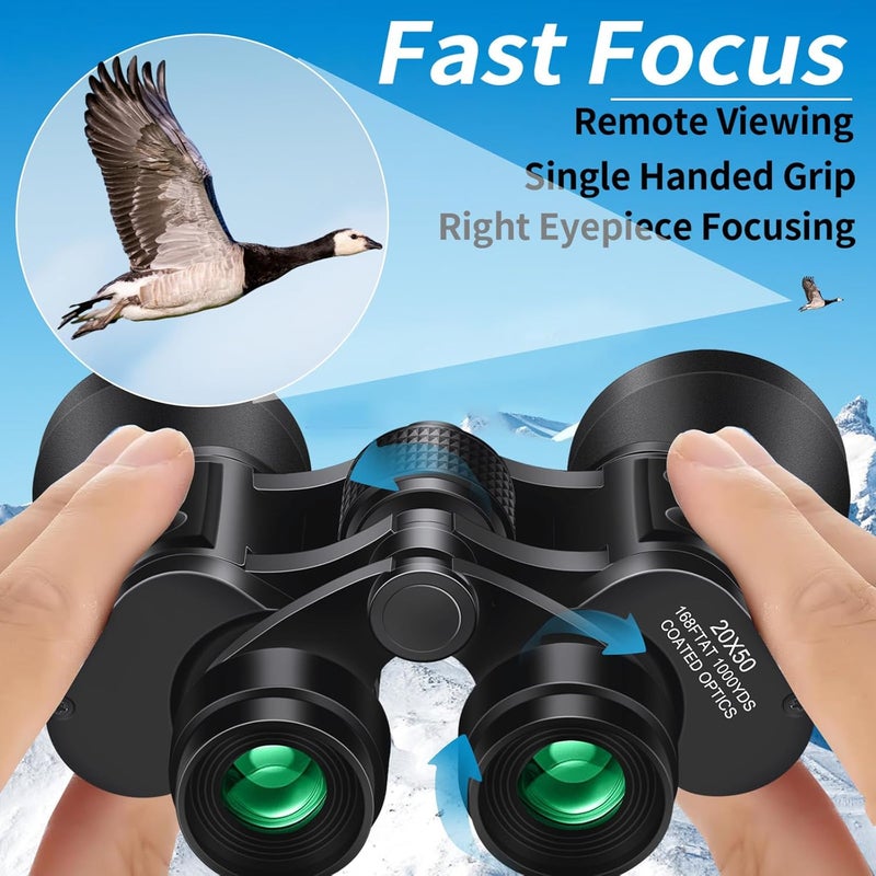 PISEZ 20X50 Binoculars for Adults High Powered with Low Light Vision，Compact Large View Waterproof Binoculars for Bird Watching Hunting Concert Traveling Theater Opera Sightseeing - Image 3