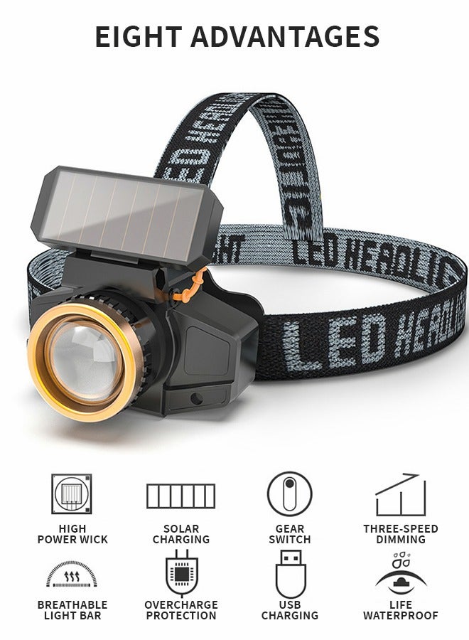 GROIC Solar Headlamp Rechargeable Head lamp with Sensor, 3 Modes Lightweight Waterproof Headlight for Hiking, Camping, Working, Running, Cycling, Fishing - Image 2