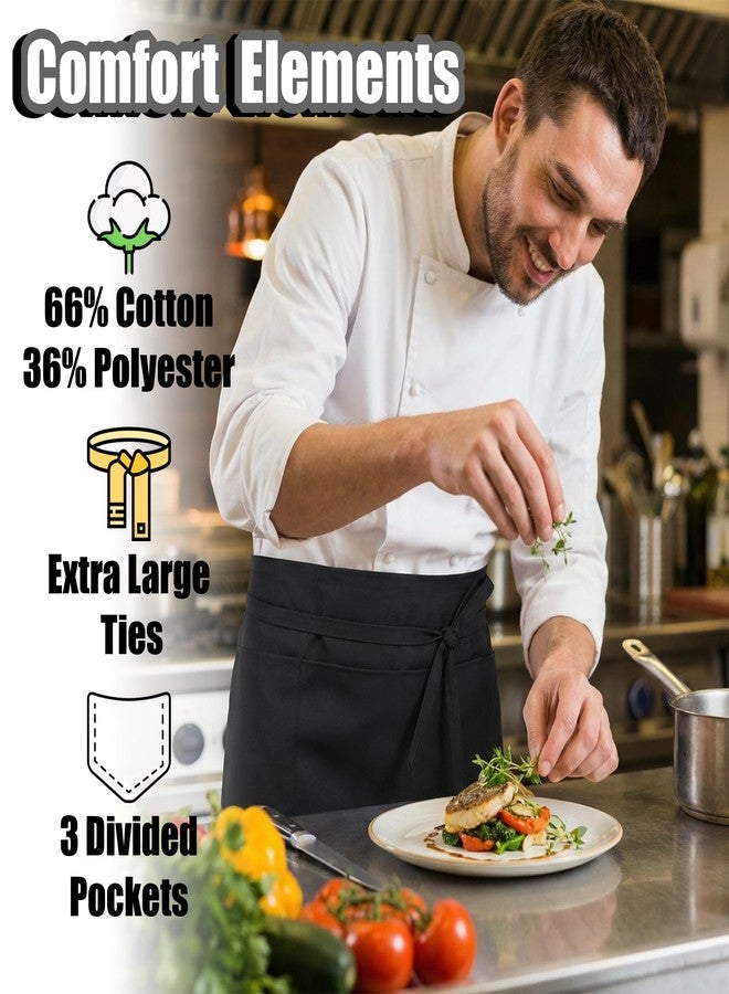TOSHE Waist Apron with 3 Pockets Waterdrop Resistant Premium Cotton Waitress Apron 10 Color Option Server Apron Chef Apron (Black) - Image 3