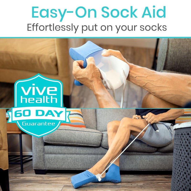 Vive Sock Aid  Easy On and Off Stocking Slider  Donner Pulling Assist Device  Sock Helper Aide Tool  Puller for Elderly Senior Pregnant Diabetics  Pull Up Assistance Help - Image 2