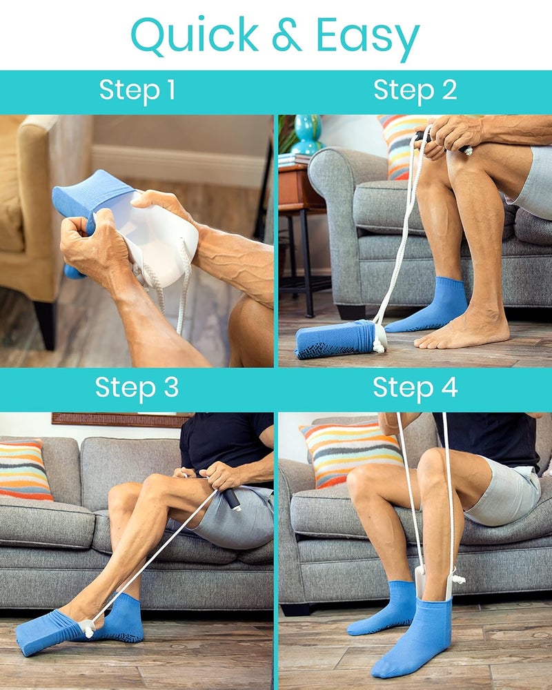 Vive Sock Aid  Easy On and Off Stocking Slider  Donner Pulling Assist Device  Sock Helper Aide Tool  Puller for Elderly Senior Pregnant Diabetics  Pull Up Assistance Help - Image 4