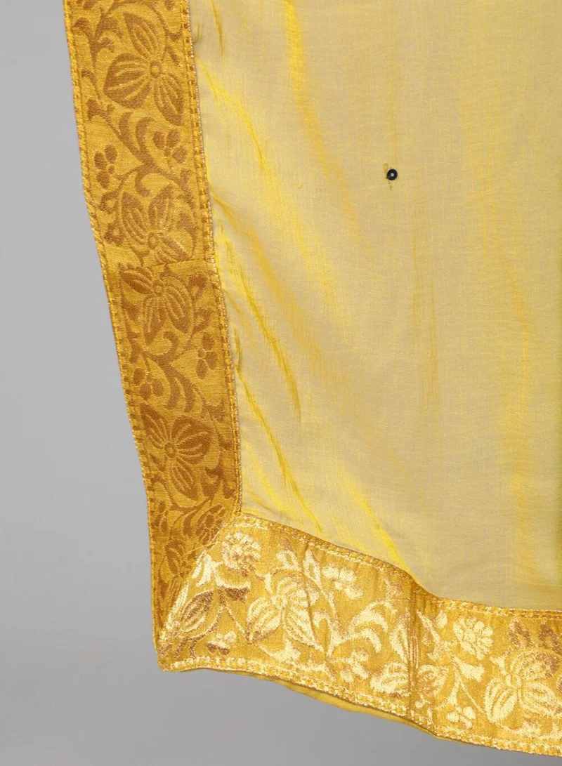 ISHIN Women's Yellow 100% Cotton Printed Tunic Full Length Casual Regular Fit Kurta Set