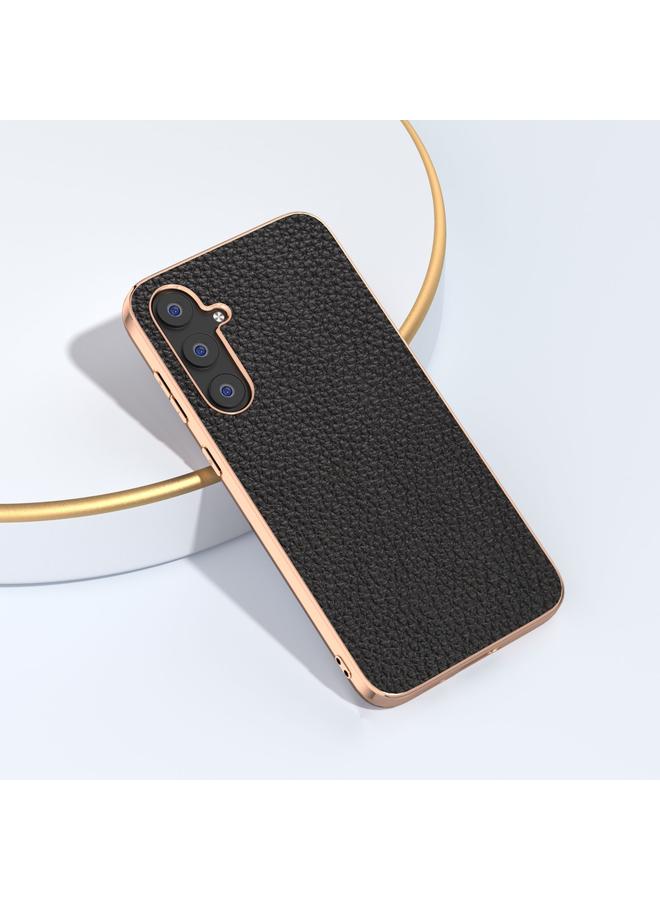 erorex Case For Samsung Galaxy S23 FE 5G Nano Electroplating Genuine Leather Litchi Texture Phone Case - Image 3
