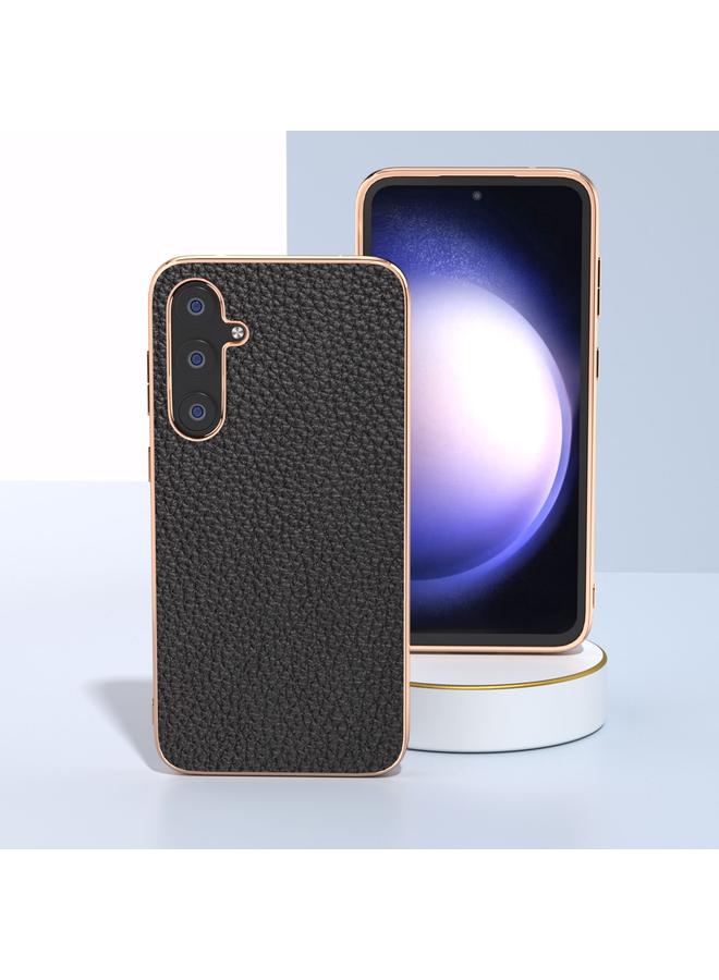 erorex Case For Samsung Galaxy S23 FE 5G Nano Electroplating Genuine Leather Litchi Texture Phone Case - Image 2