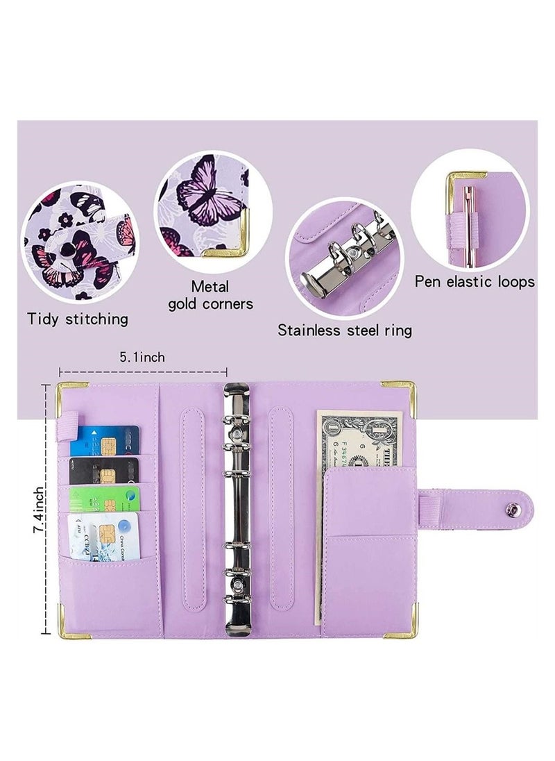 Y&D - Budget Binder, A6 PU Leather Planner Notebook, Cash Envelopes for Budgeting, with 12 Zipper Pockets,12 Small Floral Cards,4 Flower-Shaped English Stickers, 24 1 Pen - Image 1