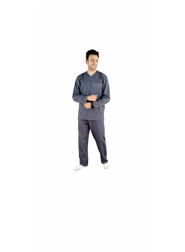 Men Winter Pajama Set Long Sleeve & Plain Bottom-Dark Grey