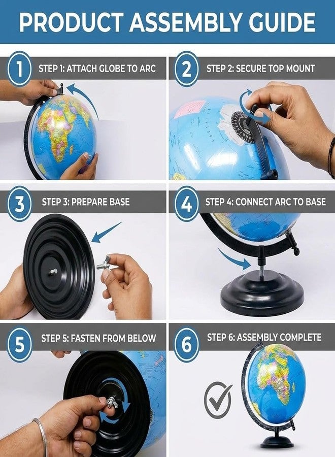 SMAX Mini World Globe for Study Table & Office Desk | Rotating Educational Political Earth Globe for Kids & Students | Small Desk Globe with World Map | Decorative Crystal Style - Image 5