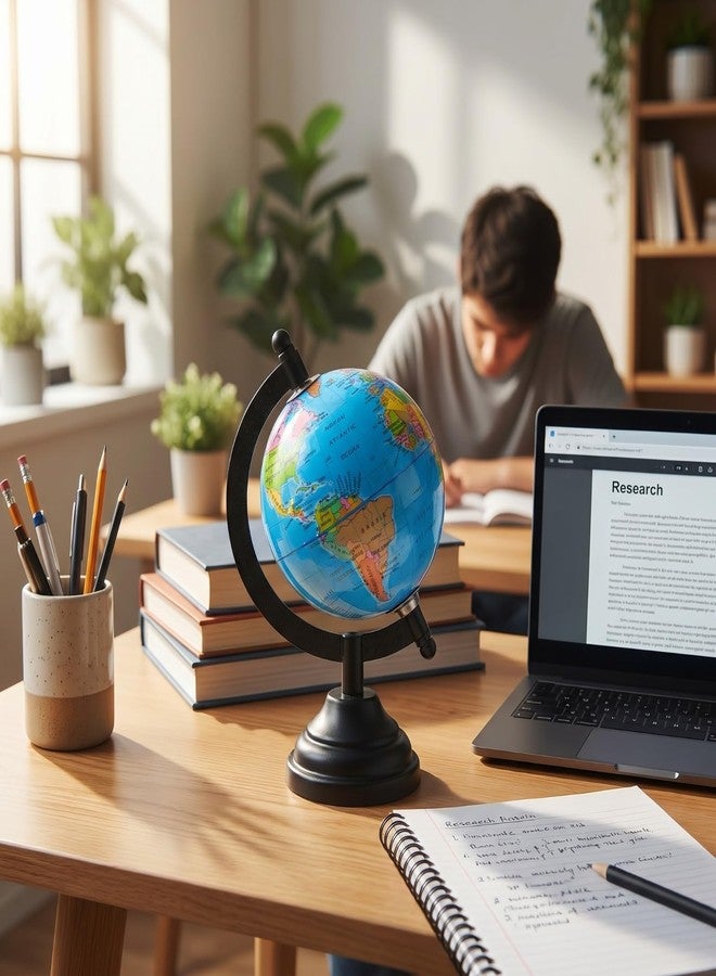 SMAX Mini World Globe for Study Table & Office Desk | Rotating Educational Political Earth Globe for Kids & Students | Small Desk Globe with World Map | Decorative Crystal Style - Image 2