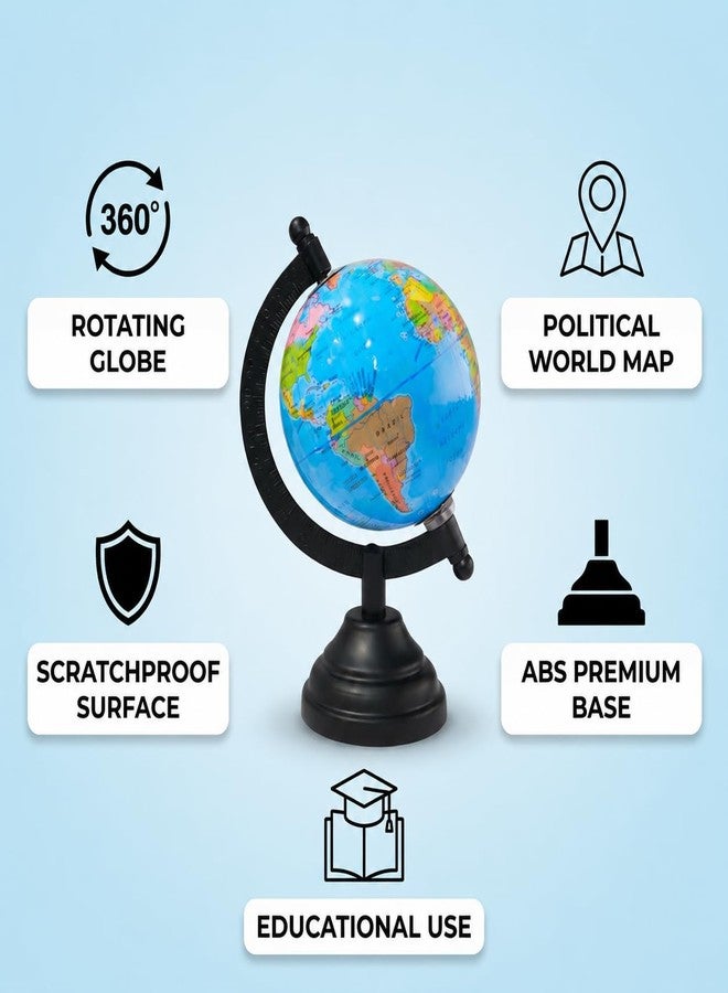SMAX Mini World Globe for Study Table & Office Desk | Rotating Educational Political Earth Globe for Kids & Students | Small Desk Globe with World Map | Decorative Crystal Style - Image 3