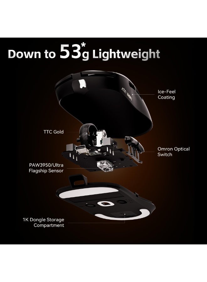 ATK Dragonfly A9 SE Wireless Gaming Mouse, 54g Lightweight, Xhero AI Sensor, 1K Polling Rate, 120H Battery Life, Tri-Mode 2.4G/BT/Wired, For PC/Mac - Image 4