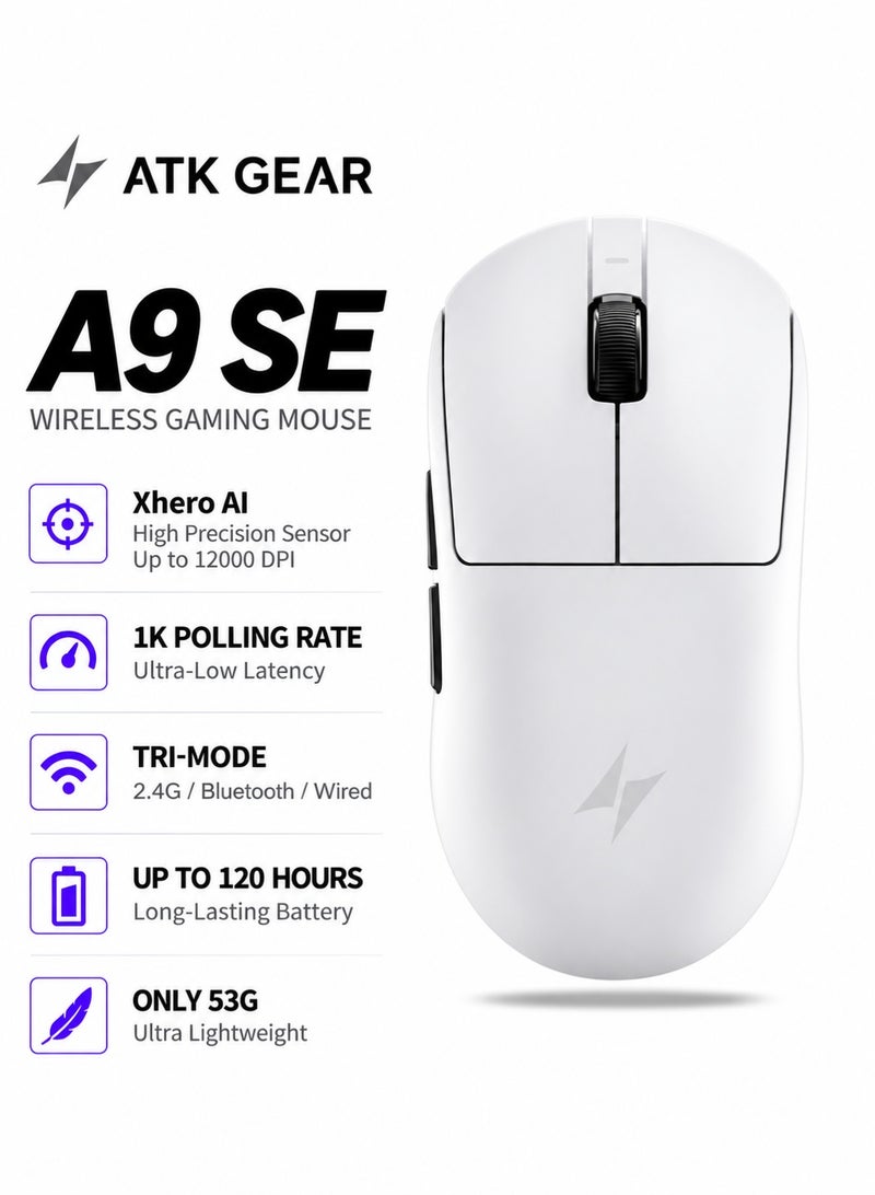 ATK Dragonfly A9 SE Wireless Gaming Mouse, 54g Lightweight, Xhero AI Sensor, 1K Polling Rate, 120H Battery Life, Tri-Mode 2.4G/BT/Wired, For PC/Mac - Image 1