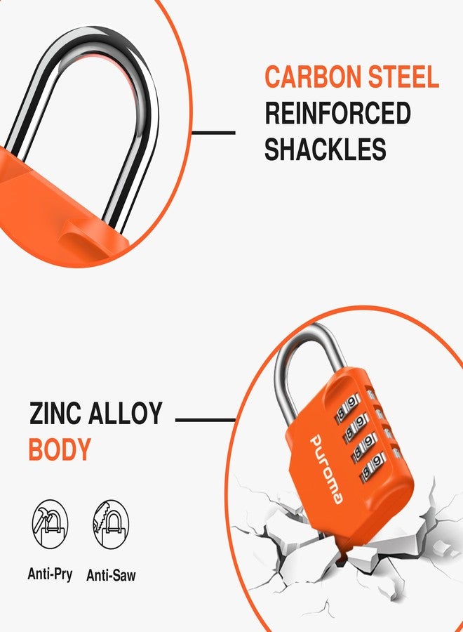 Puroma 2 Pack Combination Lock for Locker 4 Digit Outdoor Waterproof Padlock for School, Gym, Sports, Fence, Toolbox, Gate, Case, Outdoor, Hasp Storage, Cabinets (Orange) - Image 4