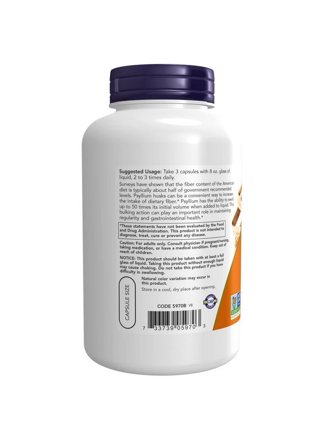 now Supplements Psyllium Husk Caps 500 Mg Nongmo Project Verified Natural Soluble Fiber Intestinal Health* 200 Veg Capsules - Image 4