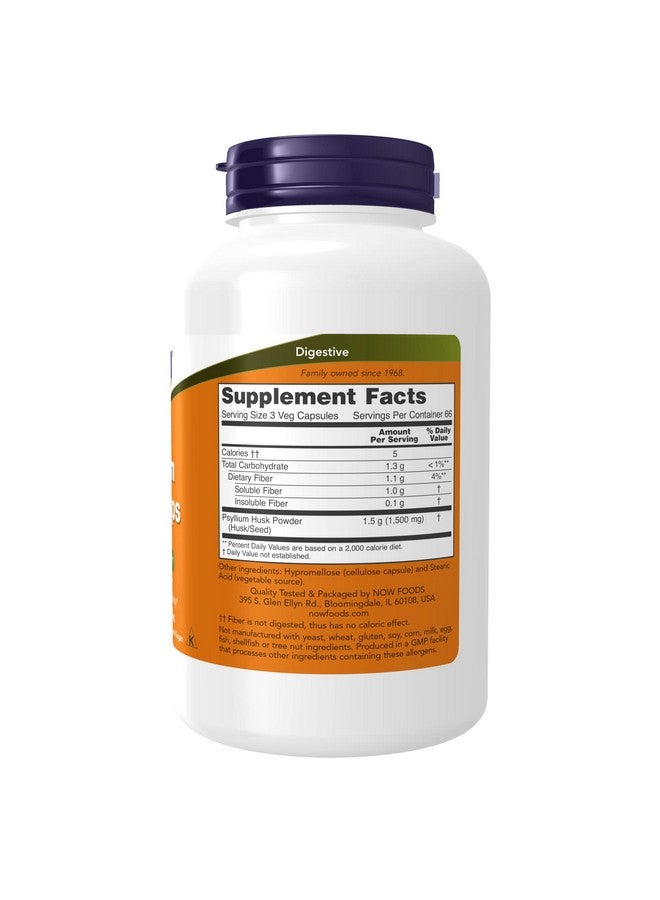 now Supplements Psyllium Husk Caps 500 Mg Nongmo Project Verified Natural Soluble Fiber Intestinal Health* 200 Veg Capsules - Image 3