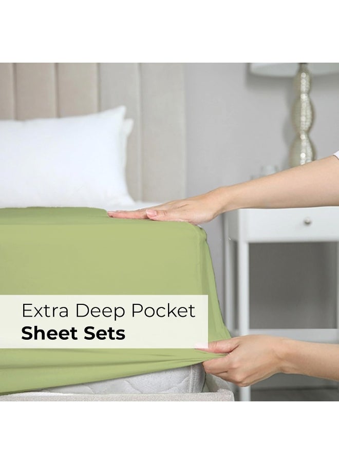 Extra Deep King 6 Piece Bedding Sheet Set - Breathable & Cooling - Hotel Luxury Bed Sheets - Easy Fit - Soft, Wrinkle Free & Comfy Light Olive Green Bedding Sheets - Extra Deep Pockets Bed Sheet Set