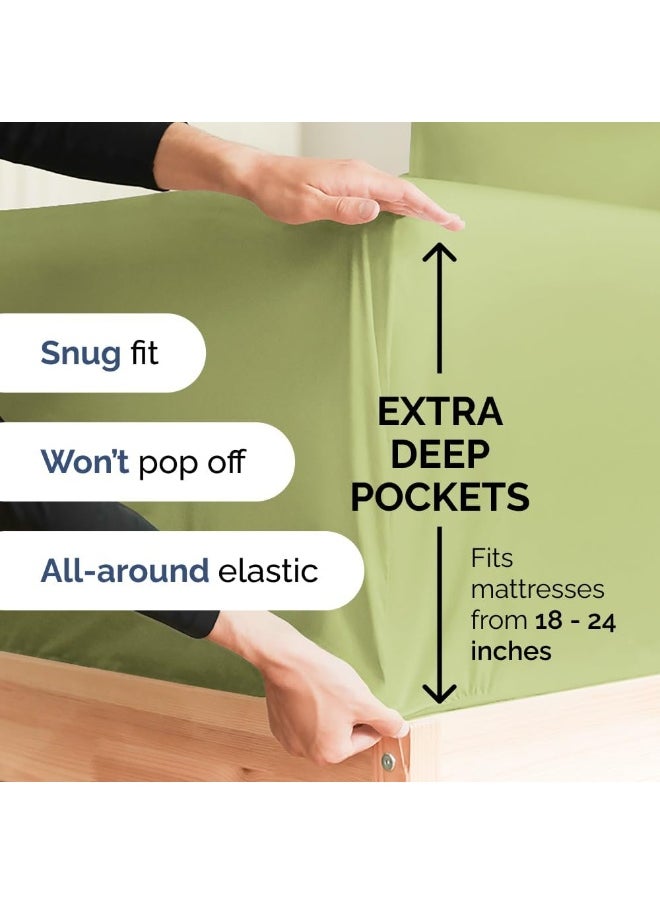 Extra Deep King 6 Piece Bedding Sheet Set - Breathable & Cooling - Hotel Luxury Bed Sheets - Easy Fit - Soft, Wrinkle Free & Comfy Light Olive Green Bedding Sheets - Extra Deep Pockets Bed Sheet Set