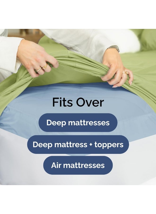 Extra Deep King 6 Piece Bedding Sheet Set - Breathable & Cooling - Hotel Luxury Bed Sheets - Easy Fit - Soft, Wrinkle Free & Comfy Light Olive Green Bedding Sheets - Extra Deep Pockets Bed Sheet Set