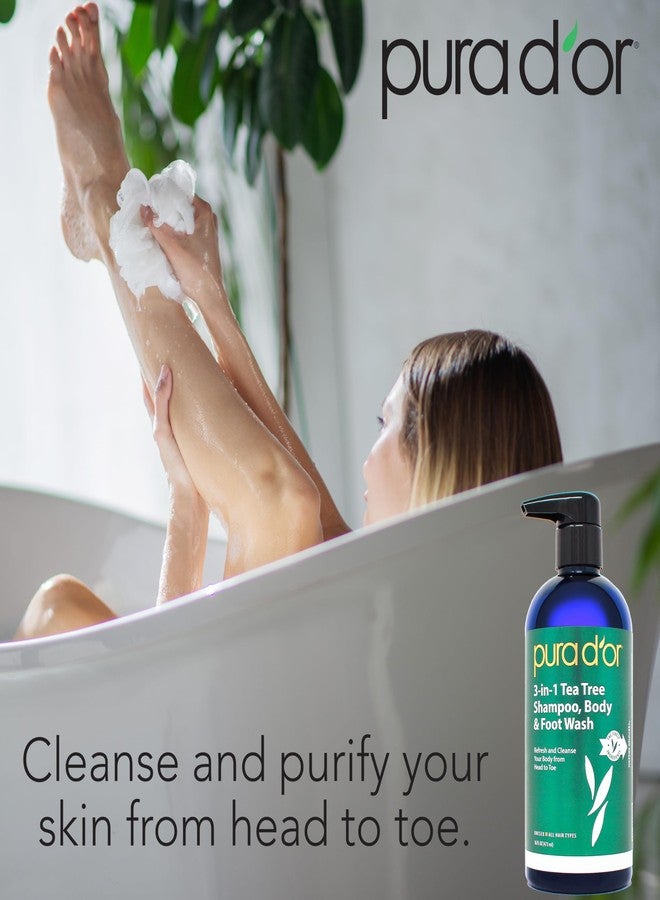 PURA D'OR 16 Oz 3-in-1 Tea Tree Shampoo, Body & Foot Wash, Shampoo - Total Body Care - Foot Odor & Daily Hygiene, Cleansing Routine, Post-Workout Refreshment - Soothes, Invigorates, Nourishes - Image 2