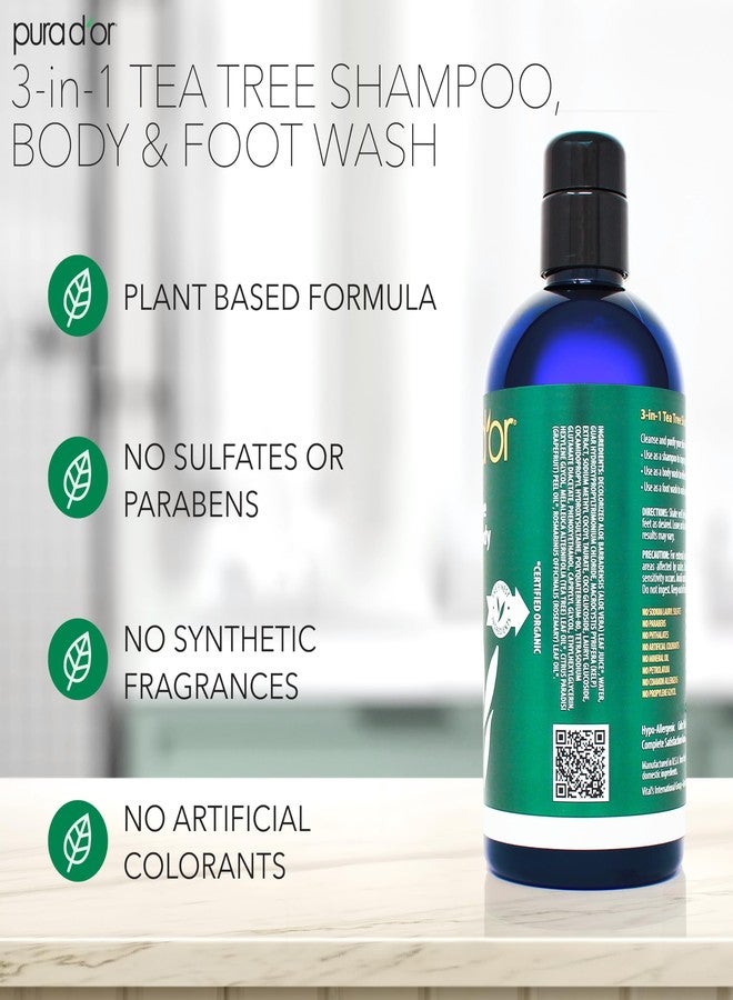 PURA D'OR 16 Oz 3-in-1 Tea Tree Shampoo, Body & Foot Wash, Shampoo - Total Body Care - Foot Odor & Daily Hygiene, Cleansing Routine, Post-Workout Refreshment - Soothes, Invigorates, Nourishes - Image 3