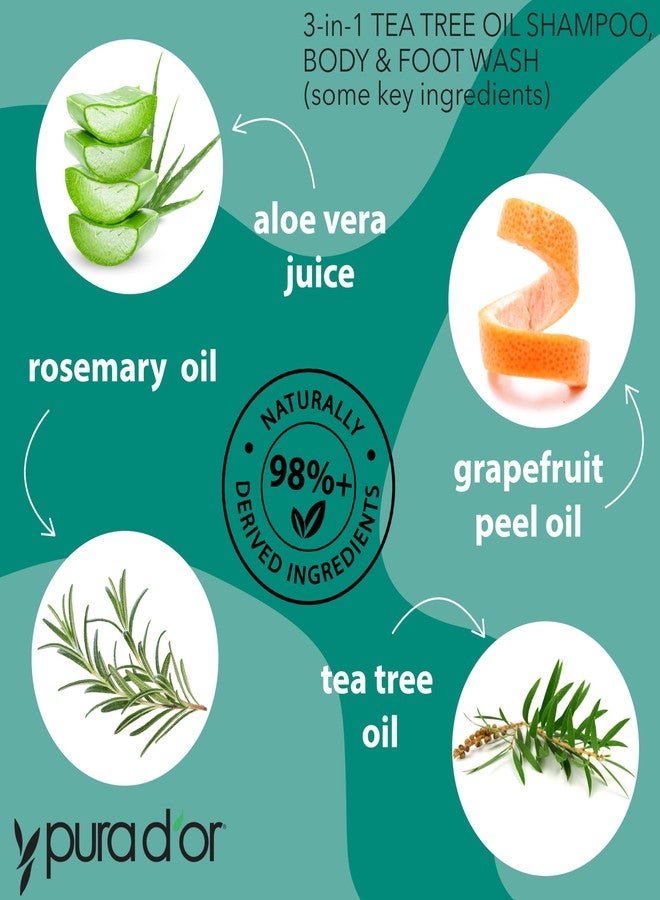 PURA D'OR 16 Oz 3-in-1 Tea Tree Shampoo, Body & Foot Wash, Shampoo - Total Body Care - Foot Odor & Daily Hygiene, Cleansing Routine, Post-Workout Refreshment - Soothes, Invigorates, Nourishes - Image 4