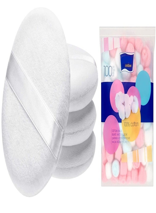 Skyowings 2 pcs) Powder Puff for Women Round Soft Makeup Powder Puff Make up Sponge Eye Face Foundation Facial Smooth Powder Puff for Dry and Wet with 50 Pieces Cotton Ball Pack, white, standard - Image 1