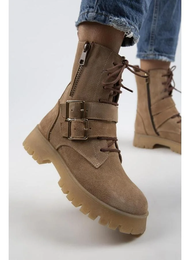 Hannah Women's Real Leather Lace-up Zip Sand Suede Boot.