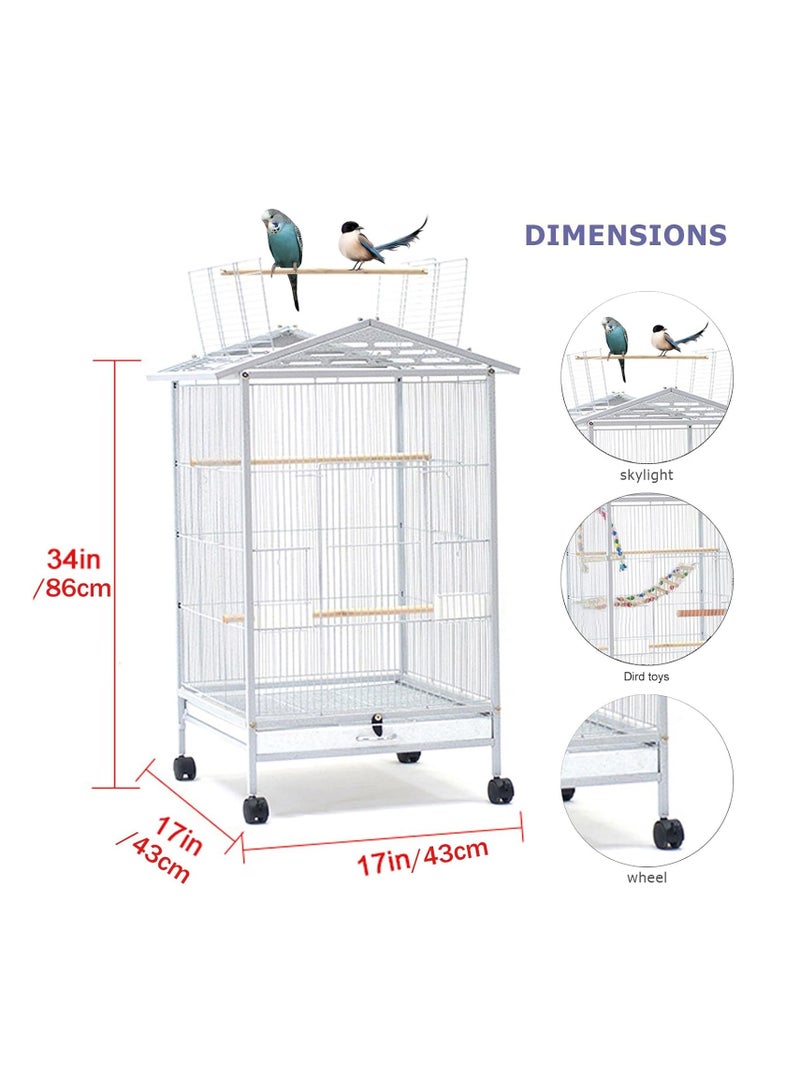 أرابايت قفص طيور Rightsure، قفص طيور صغير متوسط ​​الحجم مفتوح من الأعلى مقاس 34 بوصة، قفص طيور من الحديد المطاوع مع حامل دوار قابل للفصل وغطاء مفتوح للعب، أقفاص طيور للببغاوات والعصافير والكناري (أبيض ممتاز) - Image 2